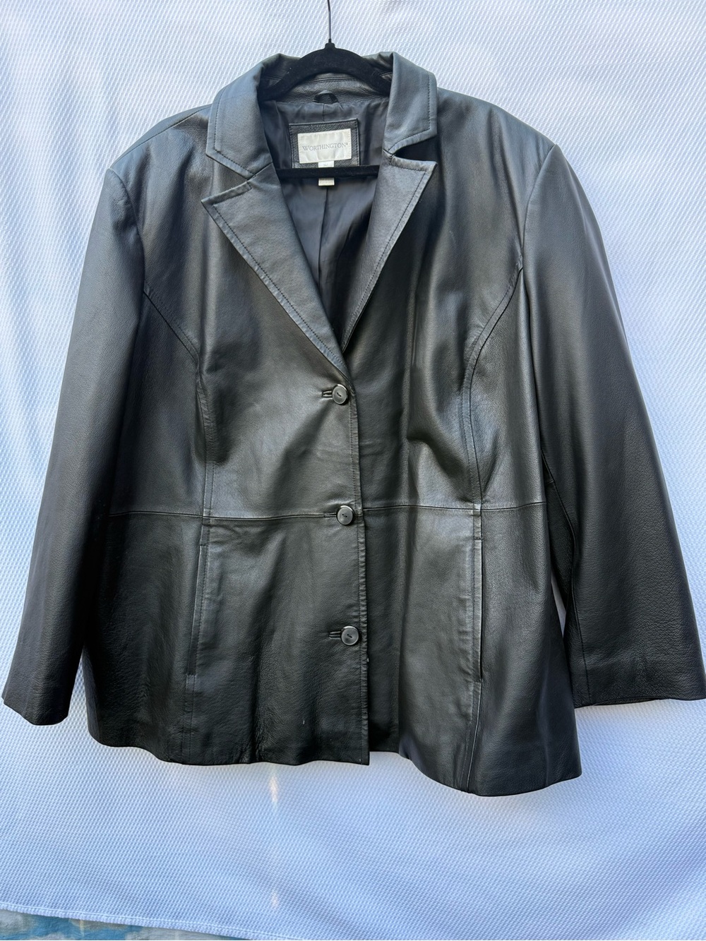 Worthington Black Genuine Leather Blazer Jacket Plus Size 3X Vintage Y2K